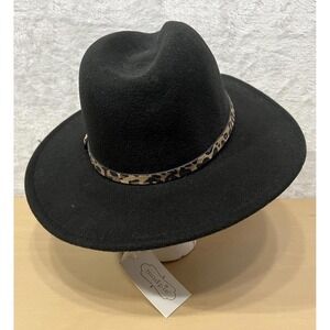 Mud Pie Black Fedora Hat Leopard Band Adjustable NWT (bin02)